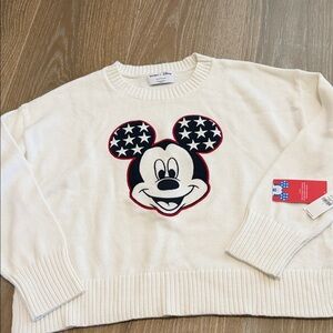 Old Navy Women's Cream Knit Sweater with Mickey Mouse Design Embroidered NWT